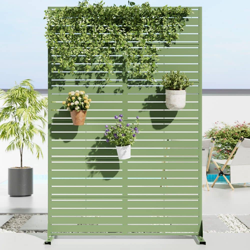 Dovelina 47 in. x 72 in. Green Textured Metal Garden Screens Outdoor Privacy Screen (1)
