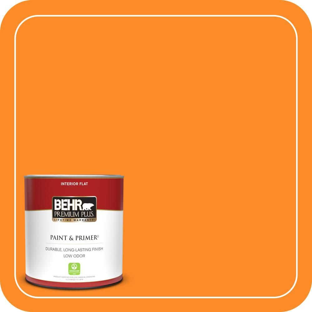 BEHR PREMIUM PLUS 1 qt. #S-G-280 Mango Madness Flat Low Odor Interior Paint & Primer