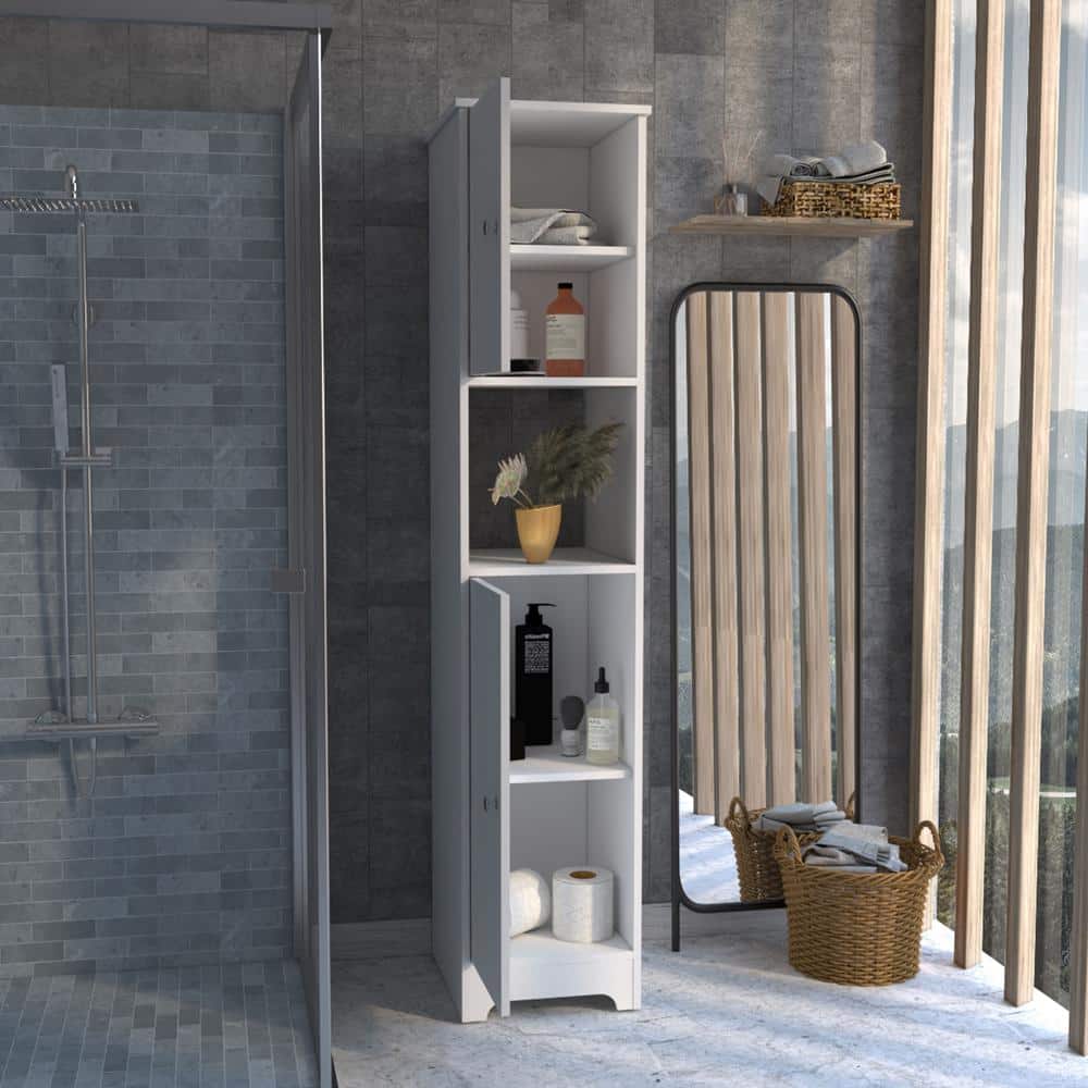 Unbranded 14.3 in. W x 16 in. D x 67.8 in. H White Linen Cabinet with 4-Interior Shelves (3)