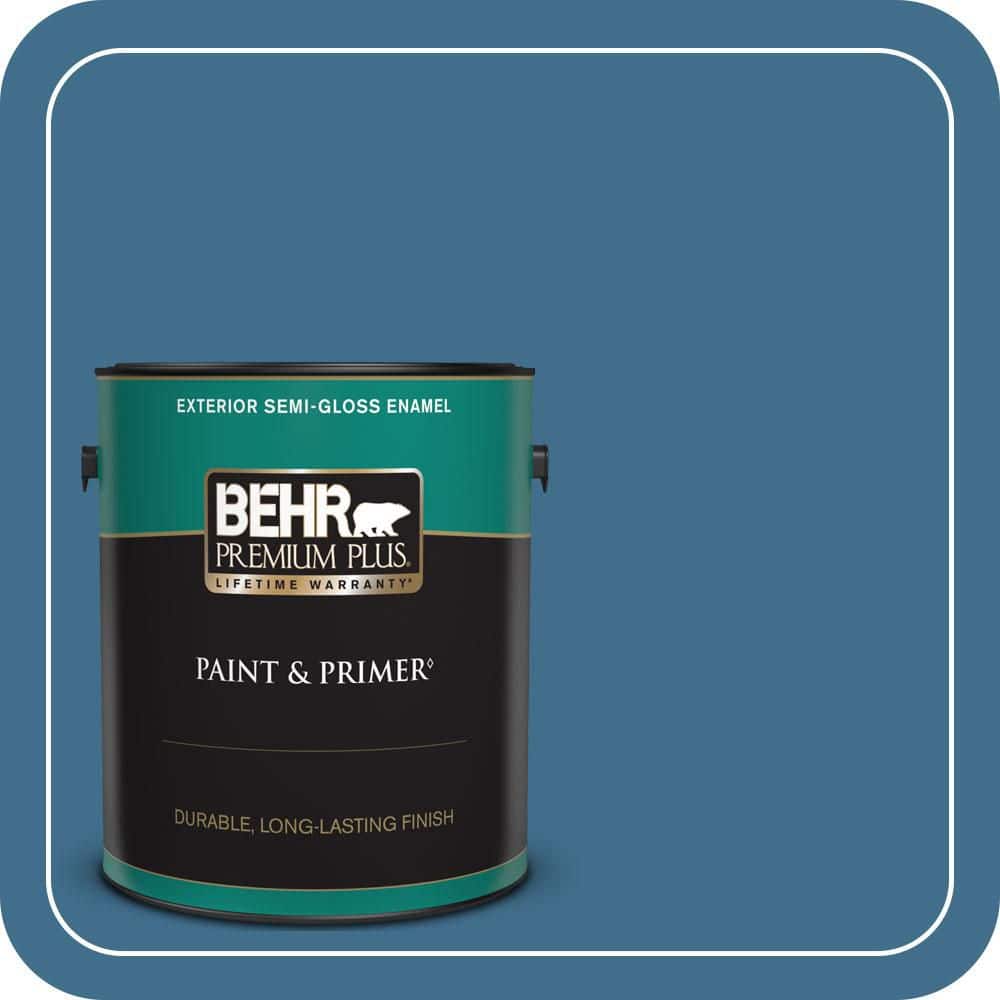BEHR PREMIUM PLUS 1 gal. #M500-5 Sojourn Blue Semi-Gloss Enamel Exterior Paint & Primer