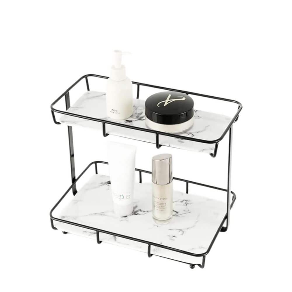 Numhew Stainless Steel Bathroom Organizer, Countertop Perfume Organizer, Cosmetics Storage Display Rack Vanity in Black