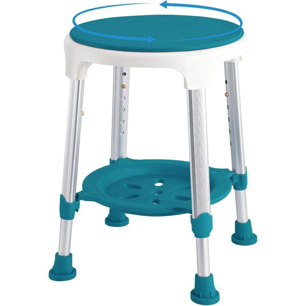 Unbranded 12.5 in. W 360° Swivel Adjustable Height Shelf Included Plastic Shower Stool Seat for Seniors, Adult Dark Green Aluminum