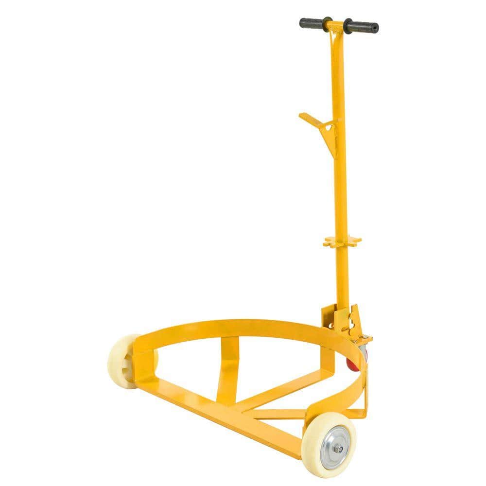 Huluwat Yellow 1200 lb. Capacity 55 Gallon Drum Steel Hand Truck with 2 Fixed PU Wheels and 1 Swivel Wheel
