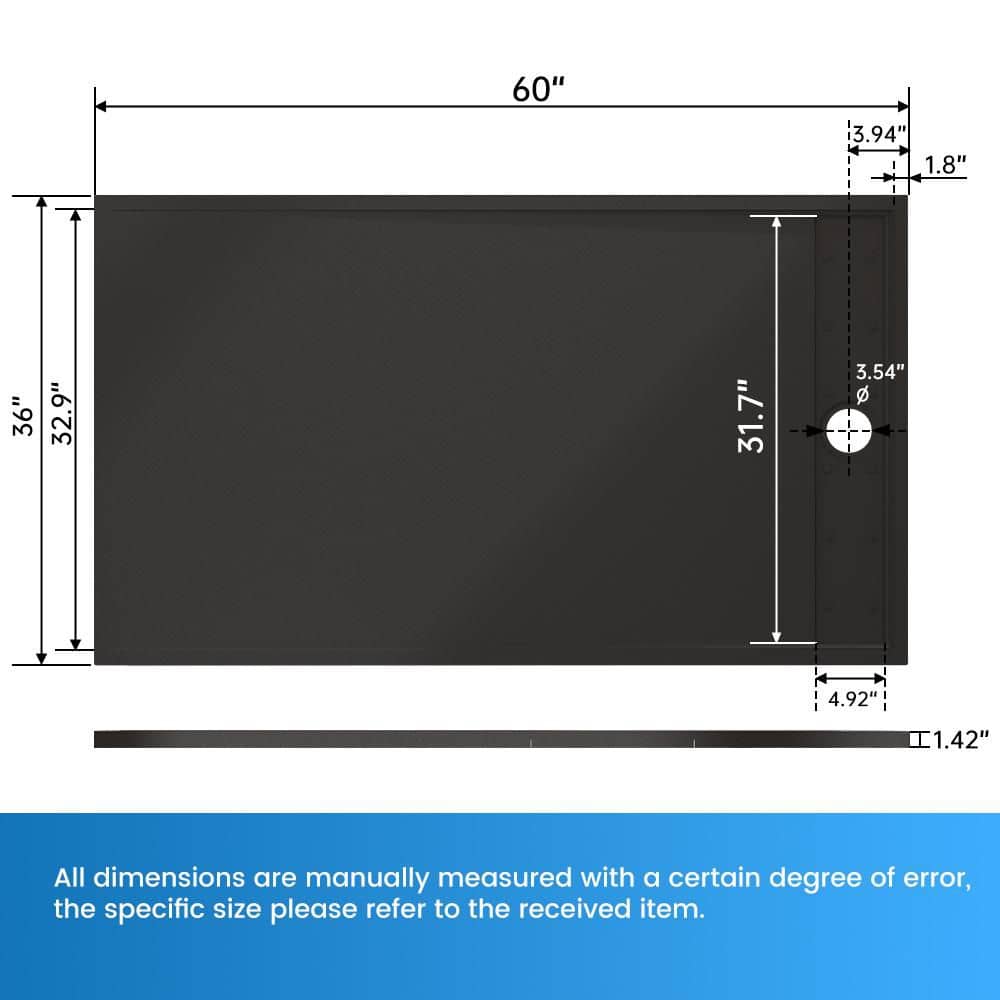Simple Project 60 in. L 36 in. W Alcove Shower Pan Base, with Left/Right Drain, Low Profile, Wheelchair Accessible (2)