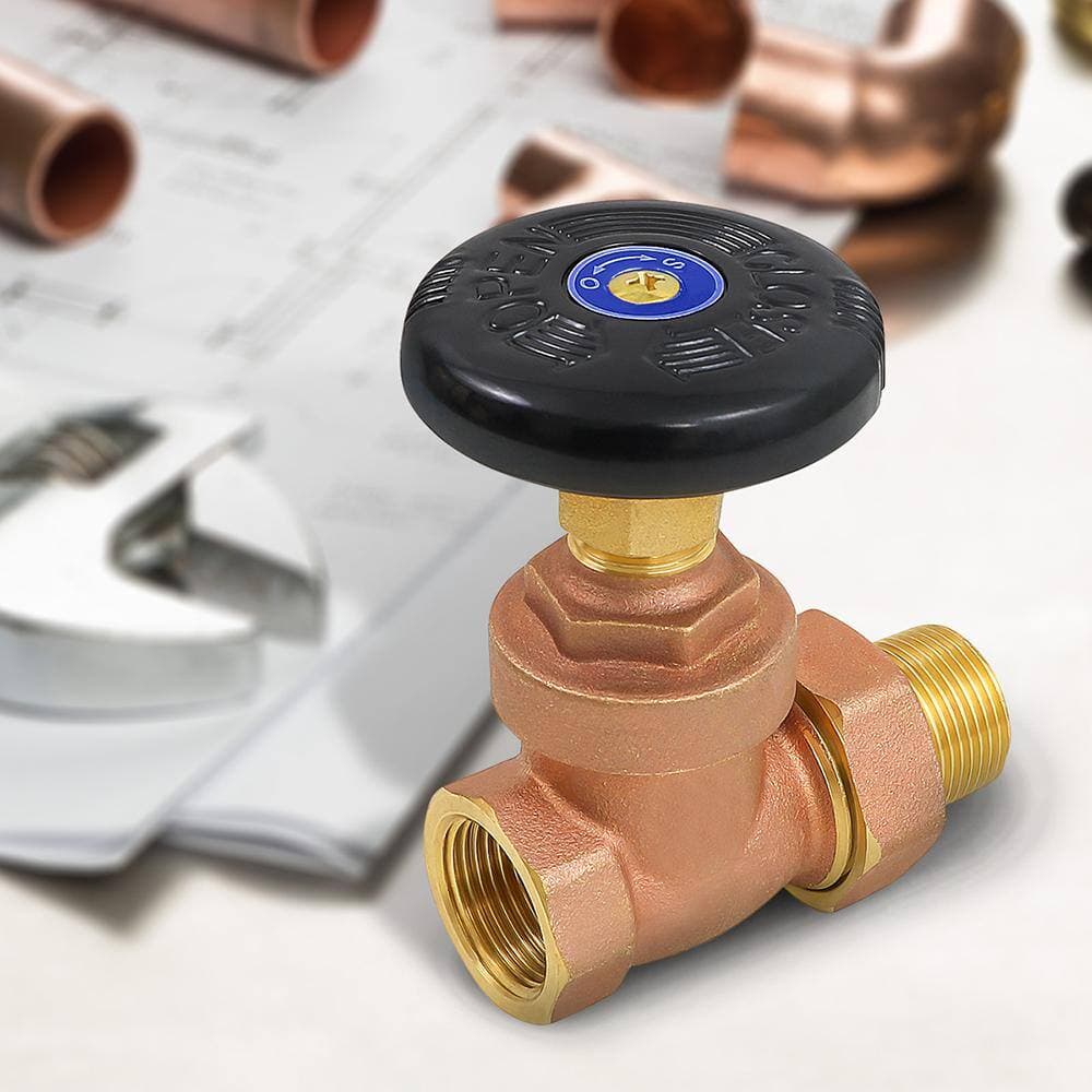 PLUMBFLEX 1 in. Heavy Duty Brass Steam Radiator Gate Valve FIP x Male Union, with Molded Thermal Plastic Handle (2)