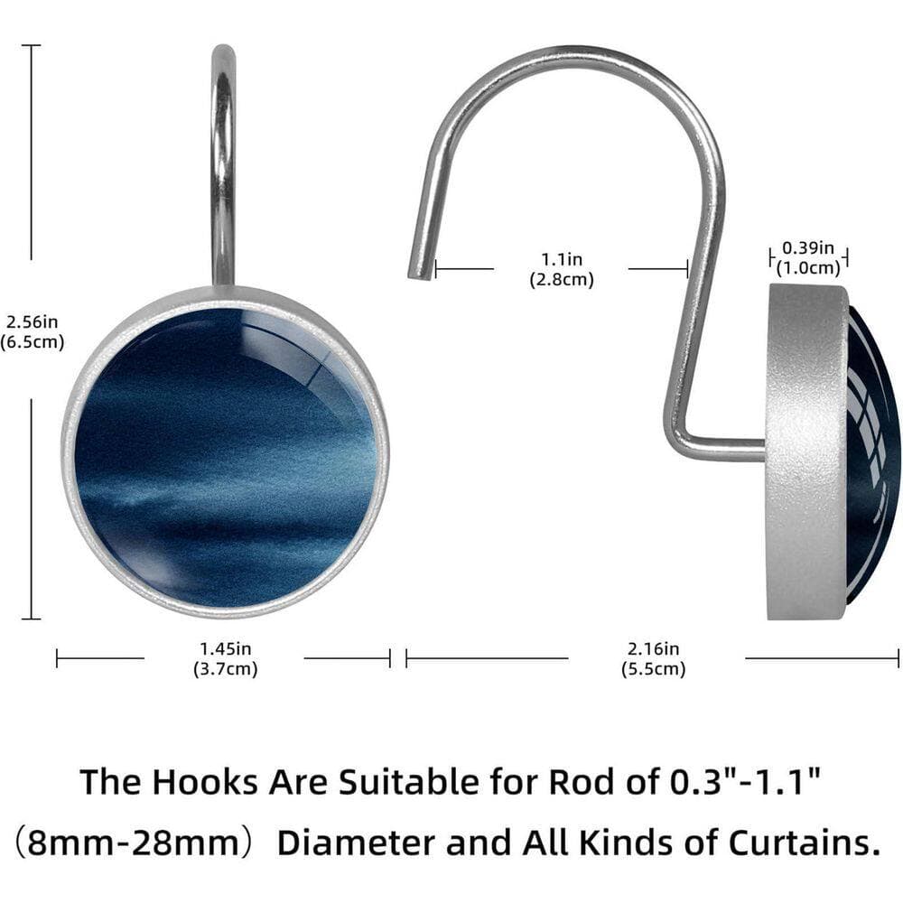 KHKFY Navy Blue Rustproof Crystal Glass and Stainless Steel Shower Curtain Hooks, Set of 12 for Curtain Rods (3)