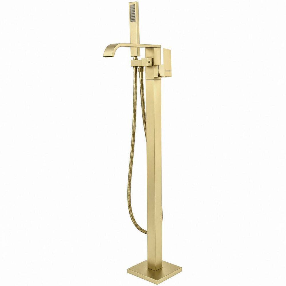 AKDY 1-Handle Freestanding Floor Mount Tub Faucet Bathtub Filler with Hand Shower in Gold