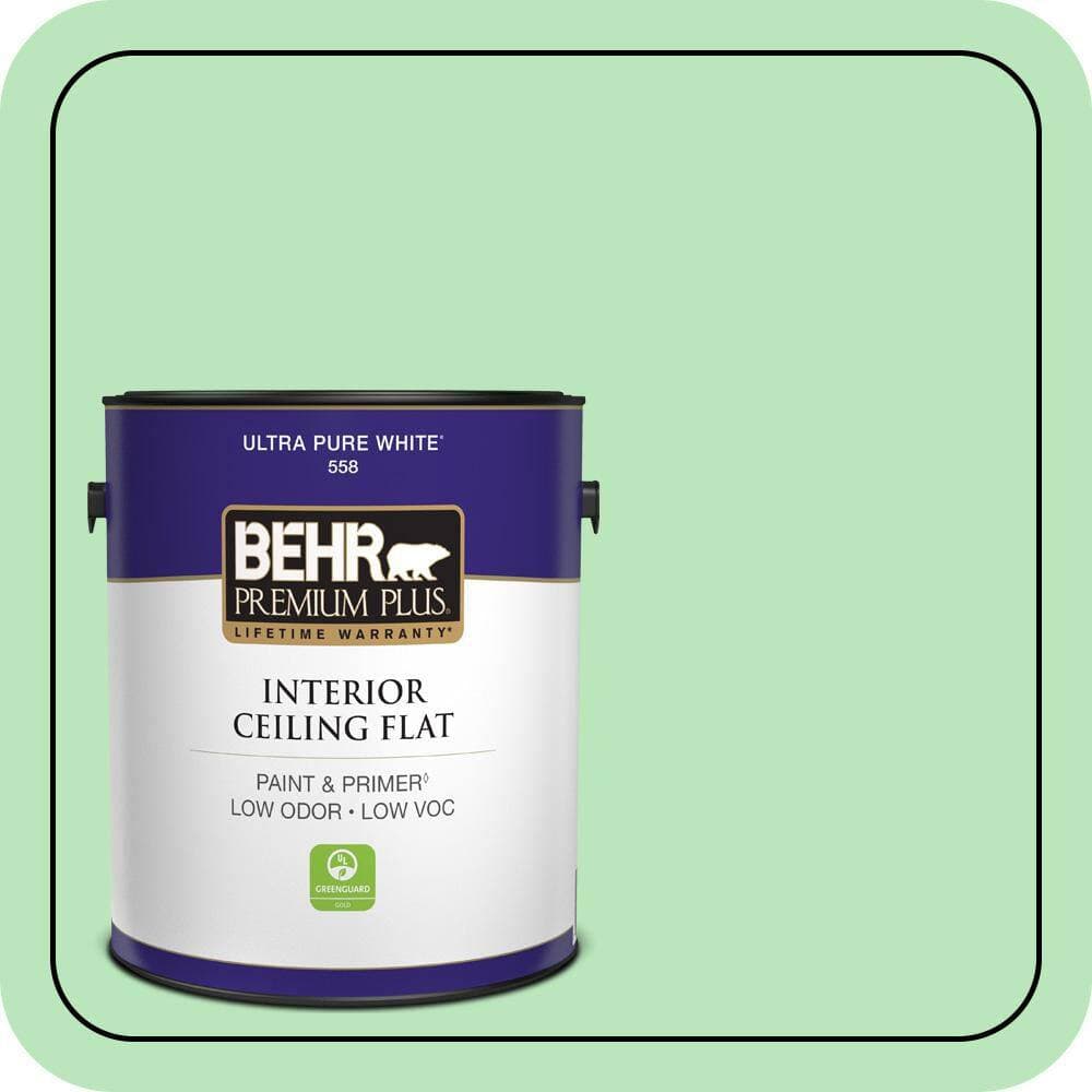 BEHR PREMIUM PLUS 1 gal. #P390-3 Mint Parfait Ceiling Flat Interior Paint & Primer (1)