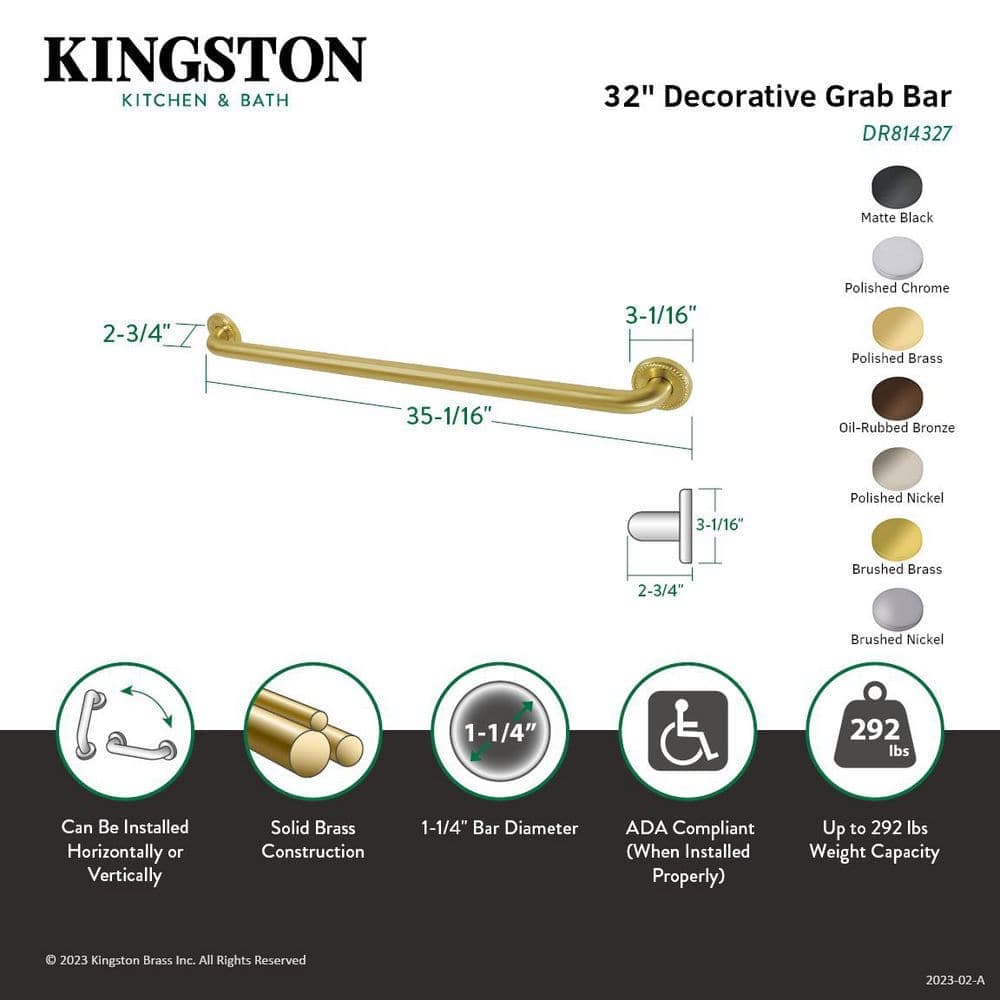 Kingston Brass Laurel 35.06 in. x 2.75 in. Grab Bar in Polished Brass (2)