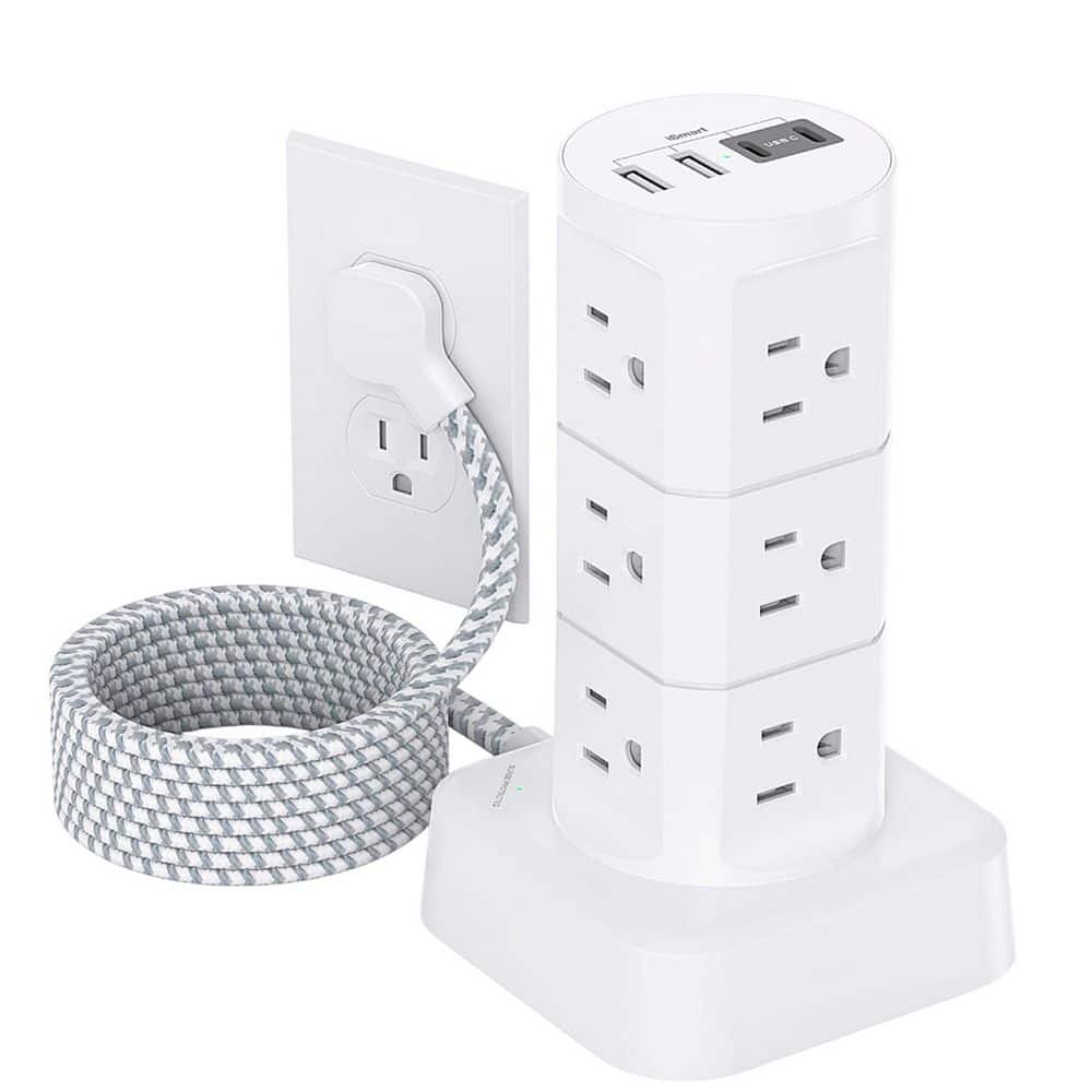 Unbranded 6 ft. Cord 12-Outlet 2 USB-A Ports 2 USB-C Ports Surge Protector with Overload Protection Flat Plug Tower