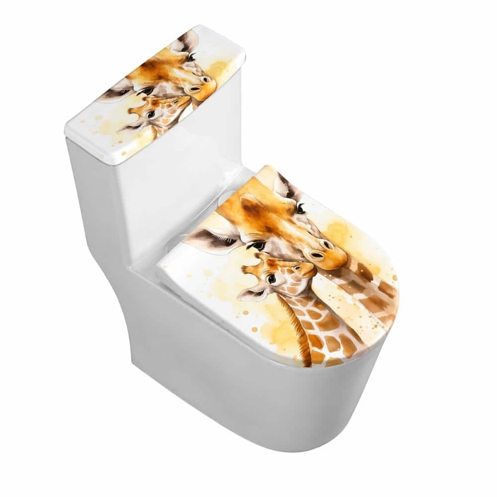 Unbranded Watercolor Giraffe Family 2-Piece Polyester Toilet Tank Cover Set Universal Elastic Fit in Multicolor