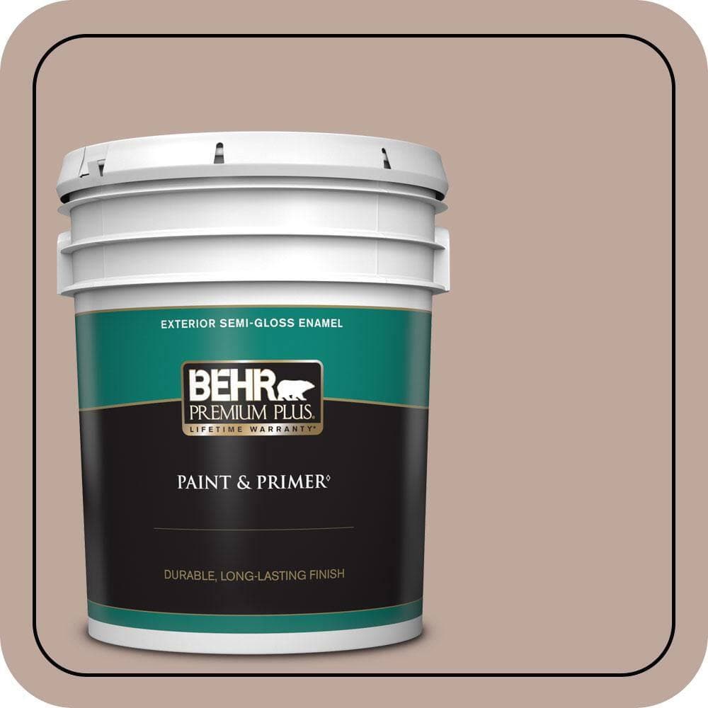 BEHR PREMIUM PLUS 5 gal. #PWL-88 Heavenly Cocoa Semi-Gloss Enamel Exterior Paint & Primer