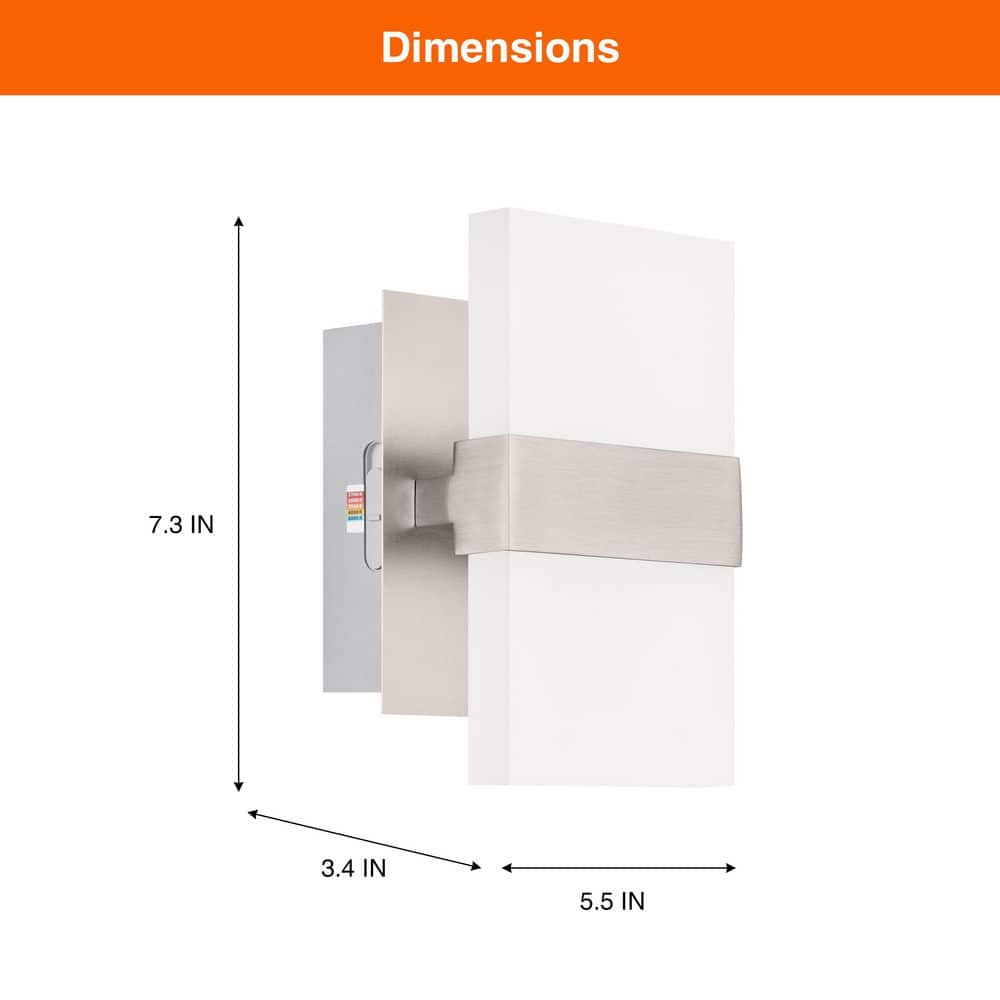 Hampton Bay Alberson 5 in. 2-Light Brushed Nickel LED 5CCT Wall Sconce with Frosted Acrylic Shade (4)
