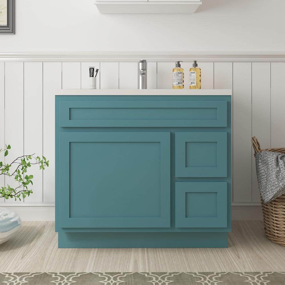 Vanity Art Montclair 36 in. 1-Door and 2-Drawer Freestanding Shaker Bathroom Vanity Cabinet (No Top) in Sea Green - Unassembled (1)