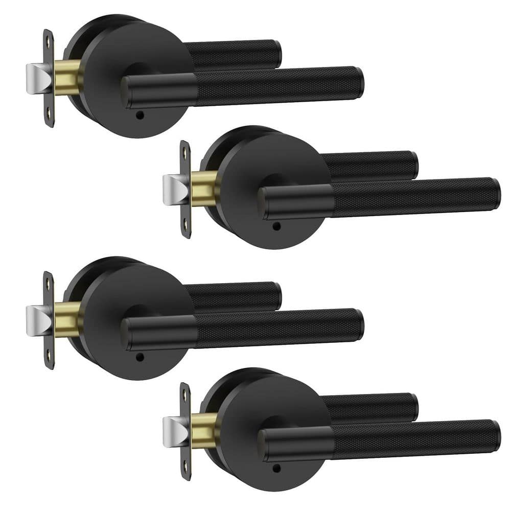 Wudkey 4-Piece Bath Hardware Set Included Privacy Door Handles with Lock Heavy Duty Door Levers (1)