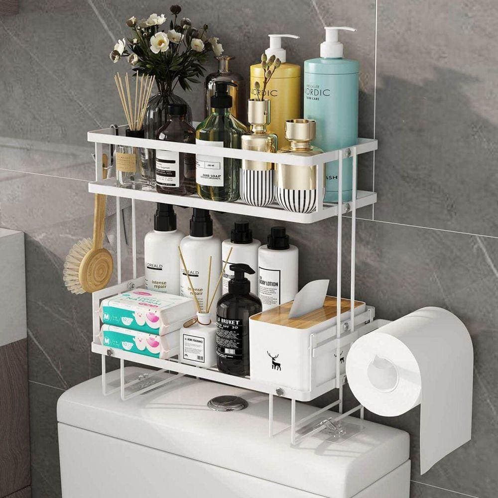 Dracelo 12.6 in. W x 6.1 in. D x 12.2 in. H White 2 Tier Bathroom Over The Toilet Storage Shelf with Wall Mounting Design (3)