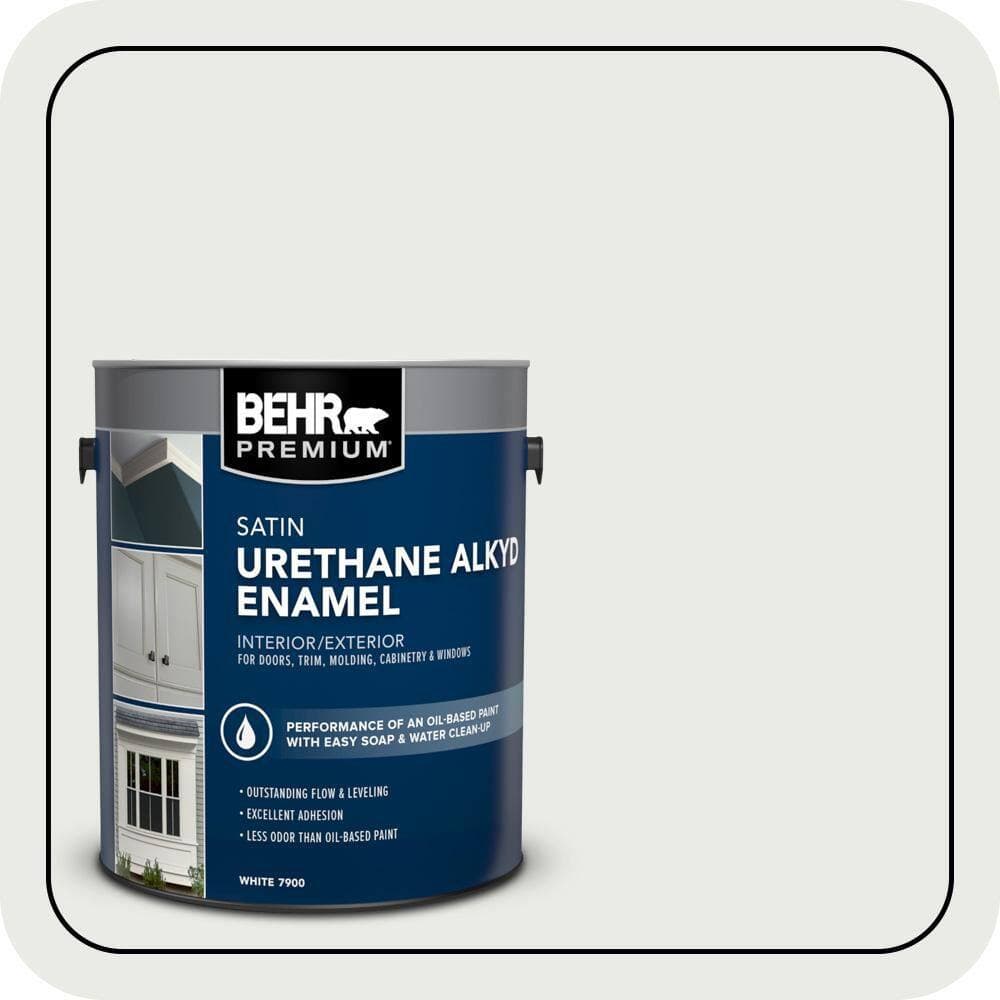 BEHR PREMIUM 1 gal. #PPU12-12 Gallery White Urethane Alkyd Satin Enamel Interior/Exterior Paint