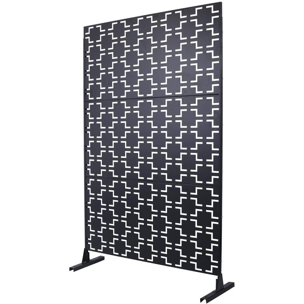 Unbranded 6.3 ft. x 4 ft. Outdoor Metal Freestanding Decorative Privacy Screen, Fence Panels for Deck Balcony Lawn Garden, Black