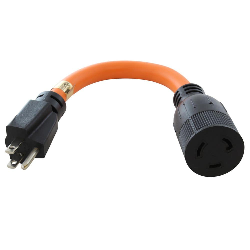 AC WORKS 15A Household Plug to L5-20R 20A Locking Female Connector 1 ft. 12 / 3 STW Indoor/Outdoor Cord in Orange (1)