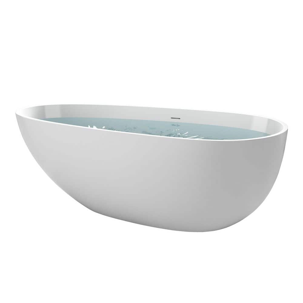 Universal Tubs Ira Stone 5.6 ft. Artificial Stone Center Drain Oval Bathtub in White (1)
