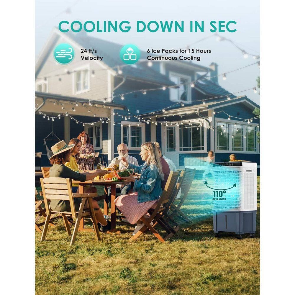 Adrinfly 12H Timer 1800 CFM Evaporative Air Cooler with 6-Ice Packs, 5.3 Gal Water Tank, 110° Swing, 3-Speeds, Upgraded Remote (3)