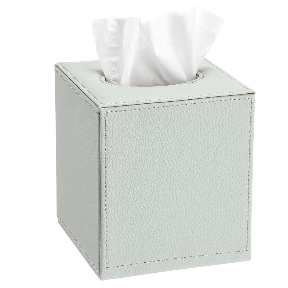 Unbranded Faux Leather Tissue Box Cover with Magnetic Bottom MDF Frame for Bathroom Home Office Desk in Light Green (1)