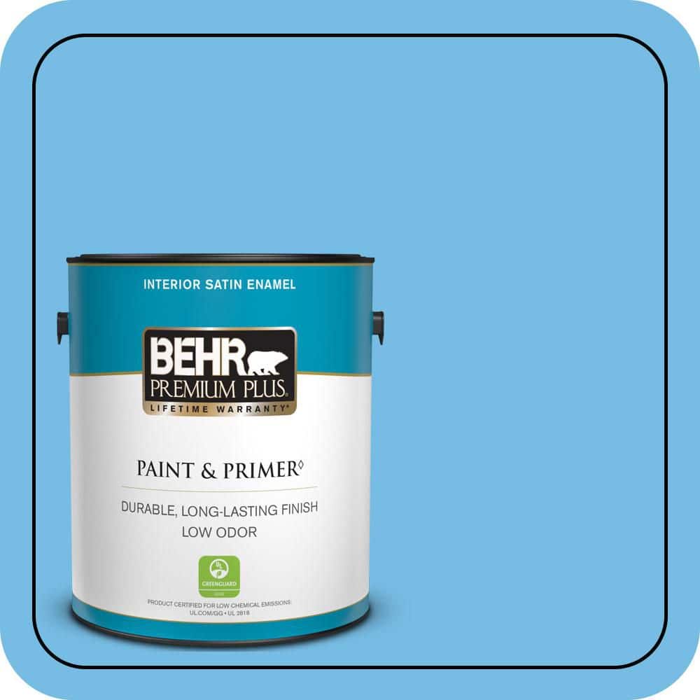 BEHR PREMIUM PLUS 1 gal. #550B-4 Costa Rica Blue Satin Enamel Low Odor Interior Paint & Primer