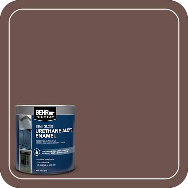 BEHR PREMIUM 1 qt. #N130-7 Double Fudge Semi-Gloss Enamel Urethane Alkyd Interior/Exterior Paint (2)