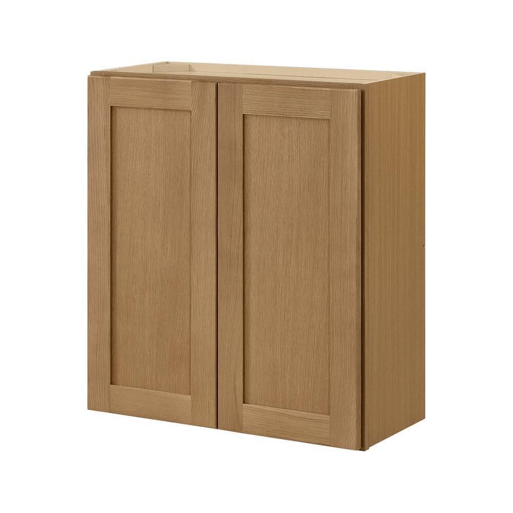 Hampton Bay Avondale 27 in. W x 12 in. D x 30 in. H Ready to Assemble Plywood Shaker Wall Kitchen Cabinet in White Oak