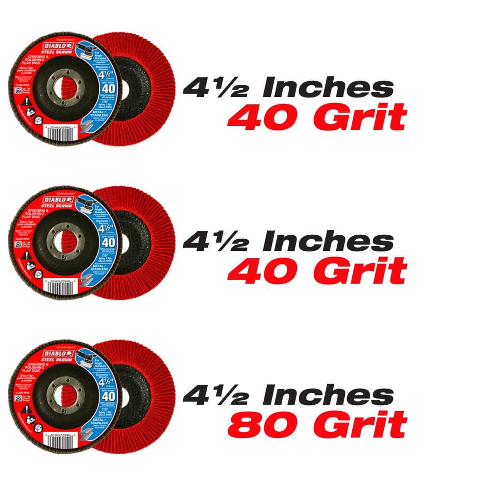 DIABLO 4-1/2 in. Steel Demon Flap Disc Type 29-Grit to 40-Grit, 60-Grit and 80-Grit Conical (3-Pack) (1)