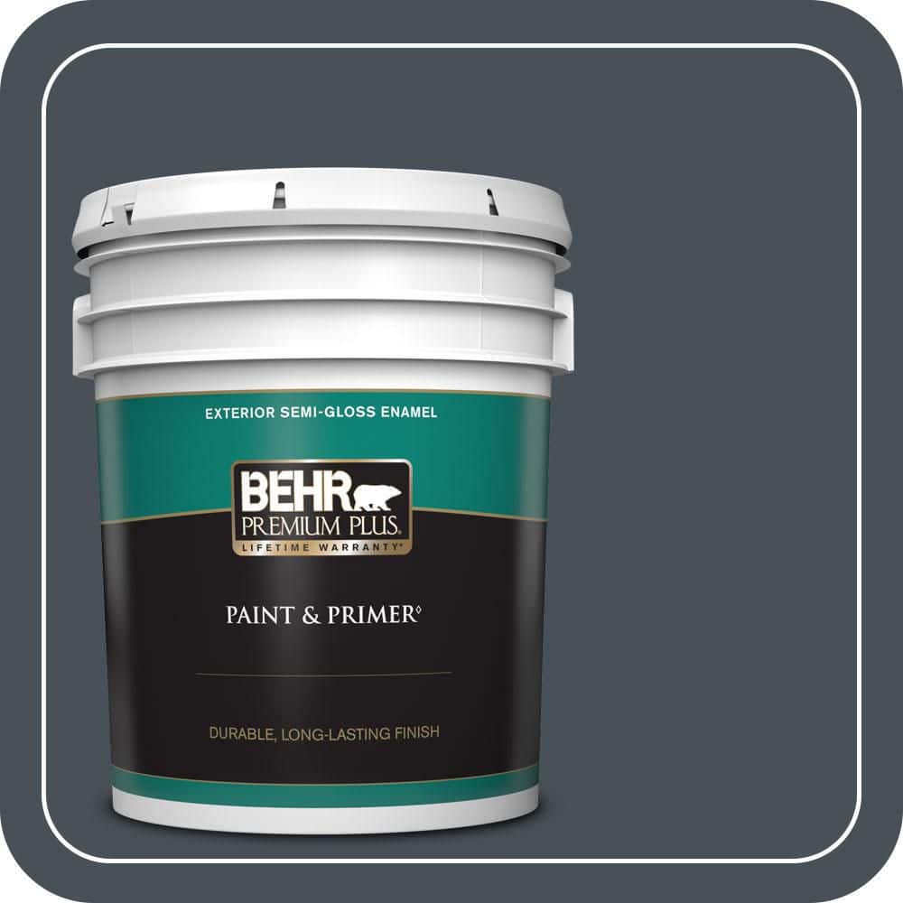 BEHR PREMIUM PLUS 5 gal. #T15-2 Seared Gray Semi-Gloss Enamel Exterior Paint & Primer