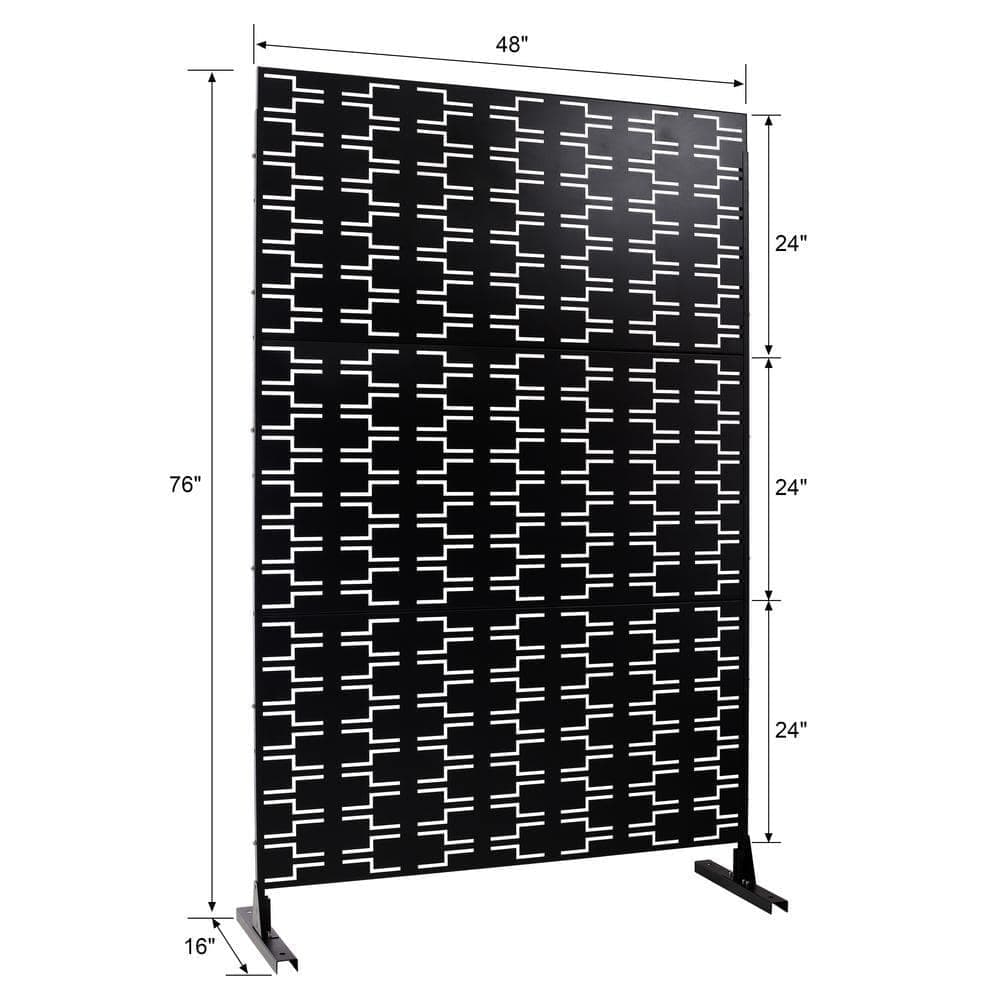 Zeus & Ruta 6.3 ft. H x 4 ft. W Black Metal Privacy Screen Freestanding Decorative Privacy Fence-Panels for Garden (3-Panels) (3)
