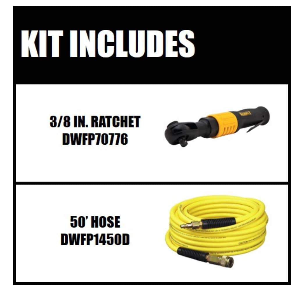 DEWALT 3/8 in. Pneumatic Ratchet and 50 ft. x 1/4 in. Air Hose (2)