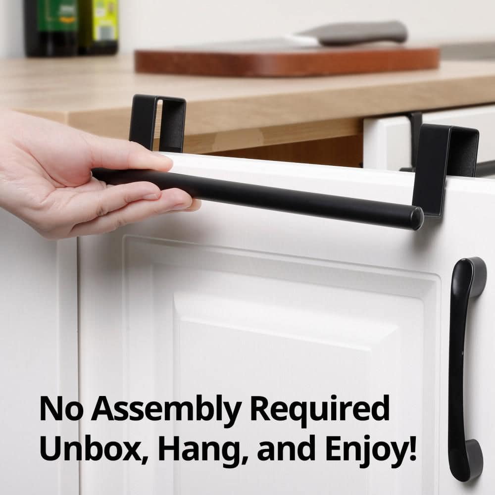 KES 2-Piece Over the Door Towel Rack and Over Cabinet Towel Bar with 5-Hooks for Kitchen and Bathroom in Matte Black (3)