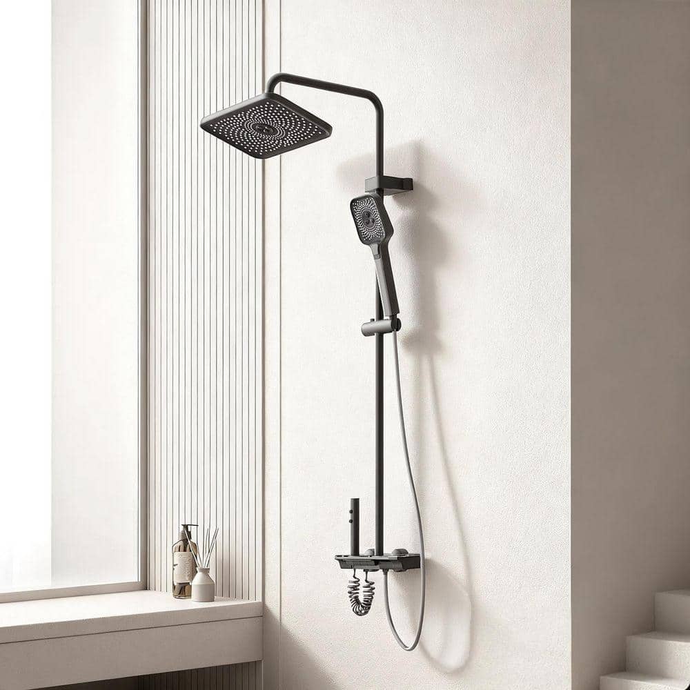 Kingdely 3-Handle 3-Spray Shower Faucet 2.5 GPM with Piano Diverter, Hand Shower, Rain Shower Head, Adjustable Flow Rate in Black (2)
