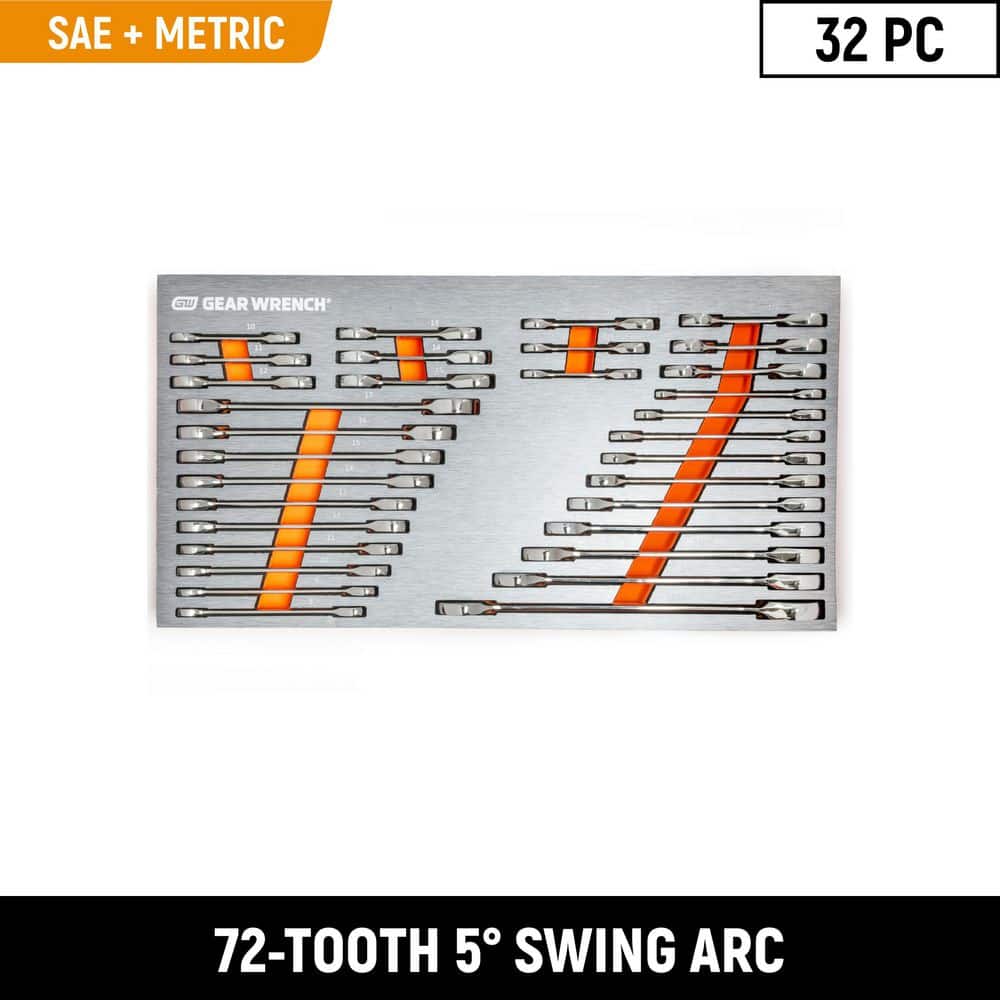 GEARWRENCH SAE/Metric Standard and Stubby Combination Ratcheting Wrench Set in EVA Tray (32-Piece)