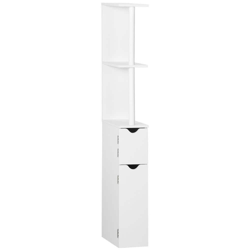 Tileon 6 in. W x 12 in. D x 47 in. H White Freestanding Bathroom Linen Cabinet with 2 Doors and Open Storage Shelves (1)
