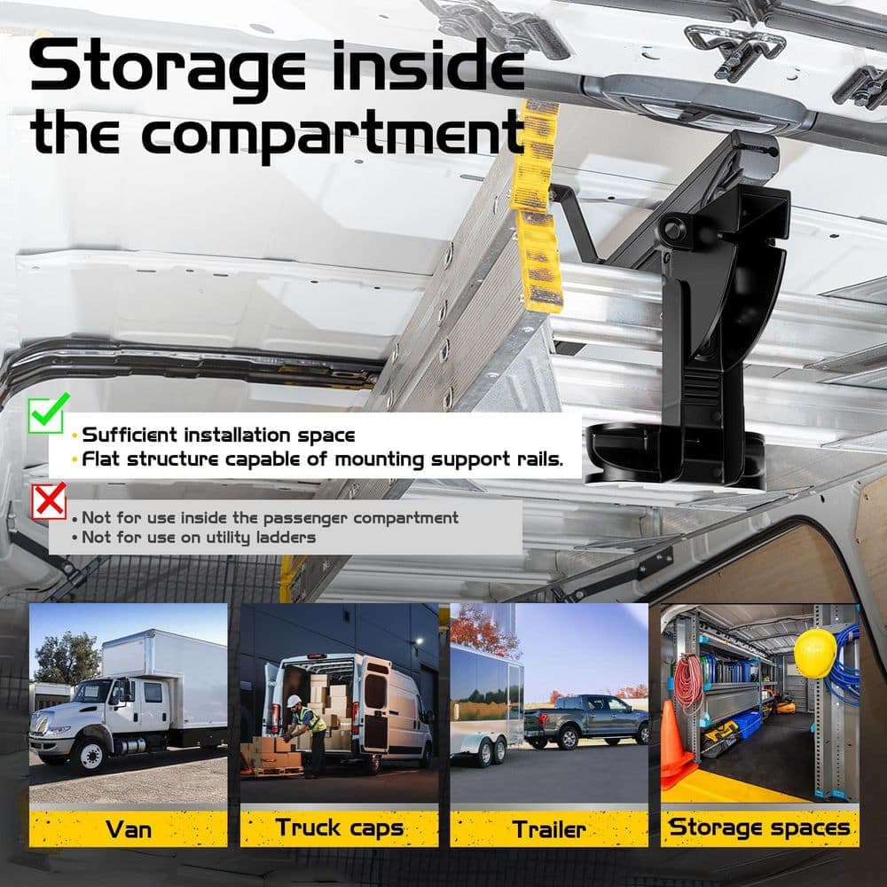 Helhom Van Interior Ladder Storage System Utilizes Overhead and Interior Sidewall Space, Ladder Rack for Van, Alloy Steel (2)