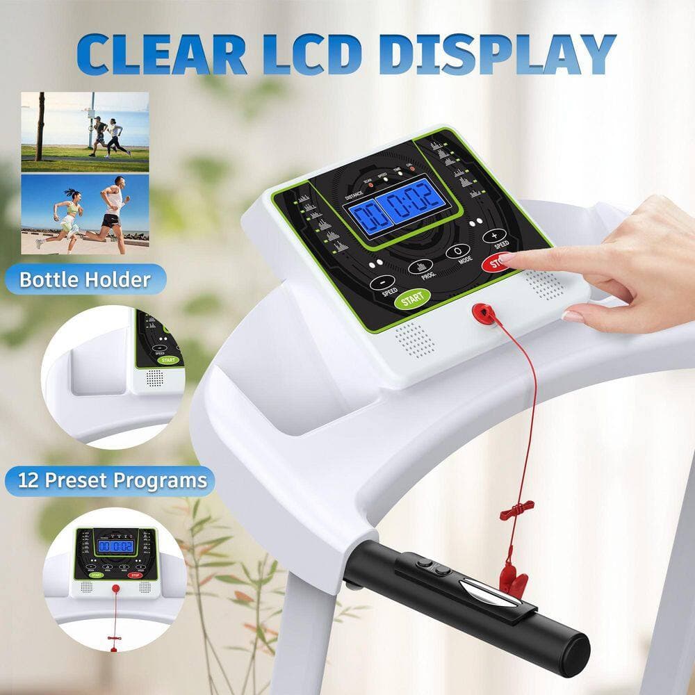 Tidoin 2.5 HP White Metal Foldable Electric Treadmill with Safety Key, LED Display, Pad/Phone Holder and Inclines (3)