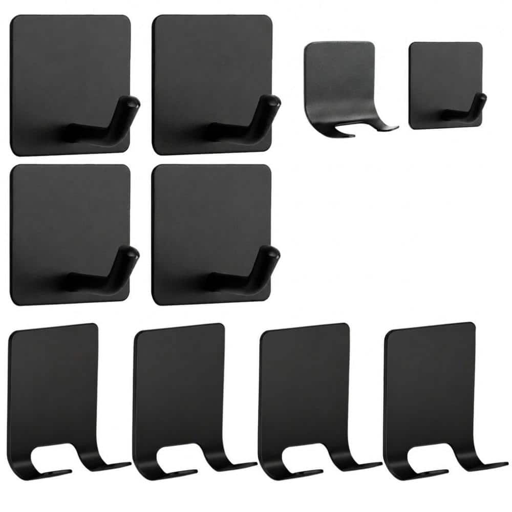 Unbranded Combo 8-Pack SUS304 Stainless Steel Self-Adhesive Shower Razor Holder and Bath Robe Hook Set in Black (1)