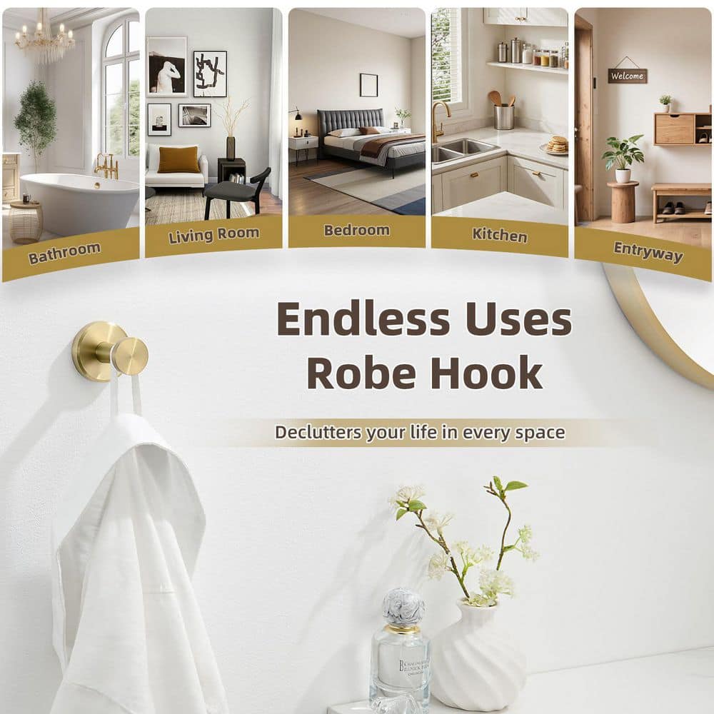 KHKFY Brushed Gold Single Wall-Mount Robe and Towel Hook, Heavy Duty 11 lbs. 1.89 in. x 2.28 in. x 1.89 in. (3)