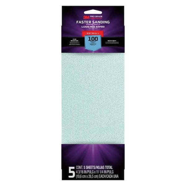 3M Pro Grade 4-3/16 in. x 11-1/4 in. 100-Grit Drywall Sanding Sheet (5-Pack) (2)