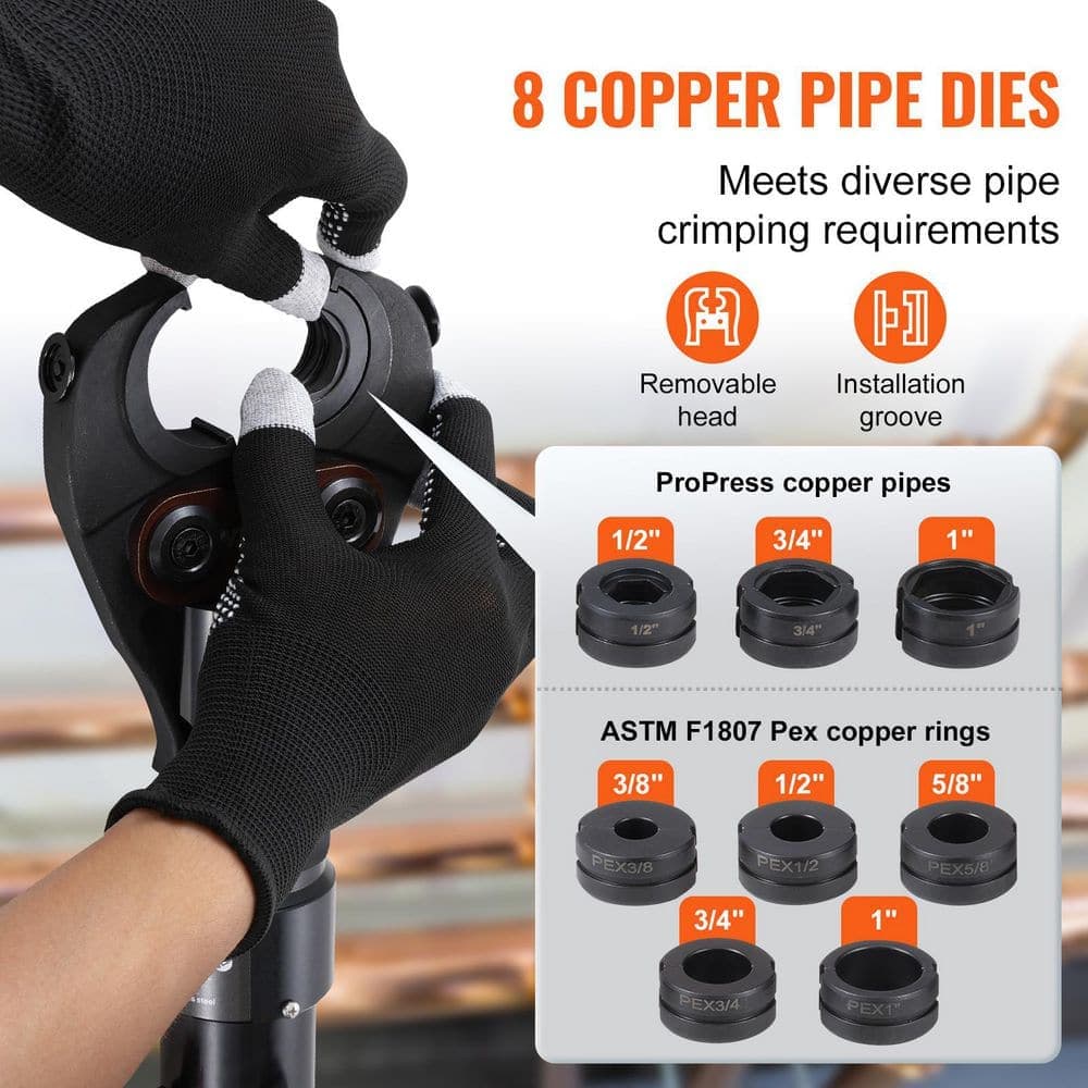 SKYSHALO Copper Pipe Crimping Tool, Hydraulic Driven Press Tool with 1/2 in., 3/4 in., 1 in. Jaws for Copper Pipe (3)