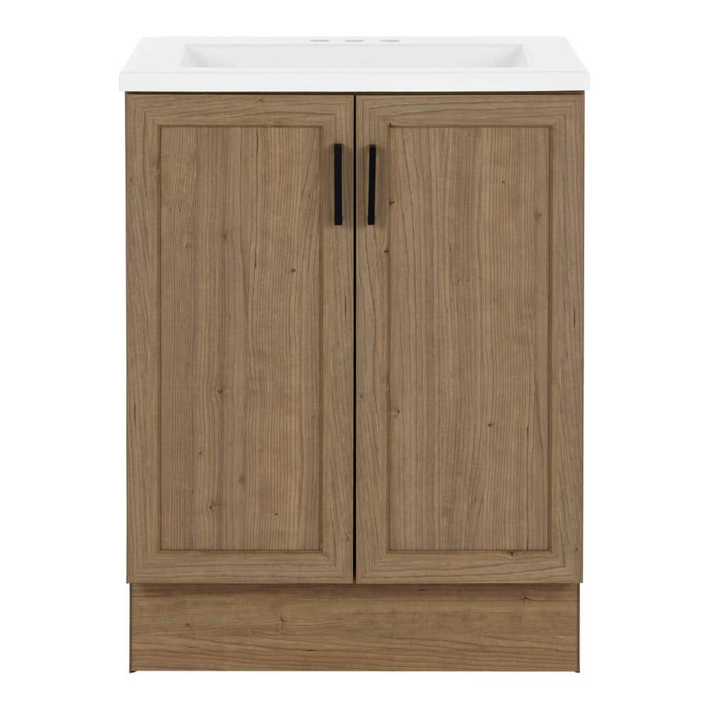 Glacier Bay Fonthill 24.5 in. W x 18.75 in. D x 32.89 in. H Single Sink Bath Vanity in Sand Elm with White Cultured Marble Top (3)