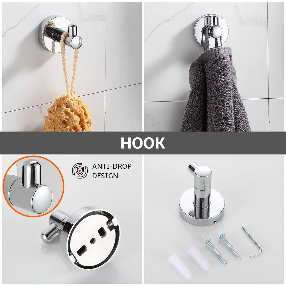 Wudkey 4 Pieces Wall Mounted Bathroom Accessory Set Brushed, Adjustable Bathroom Towel Rack for Home (4)