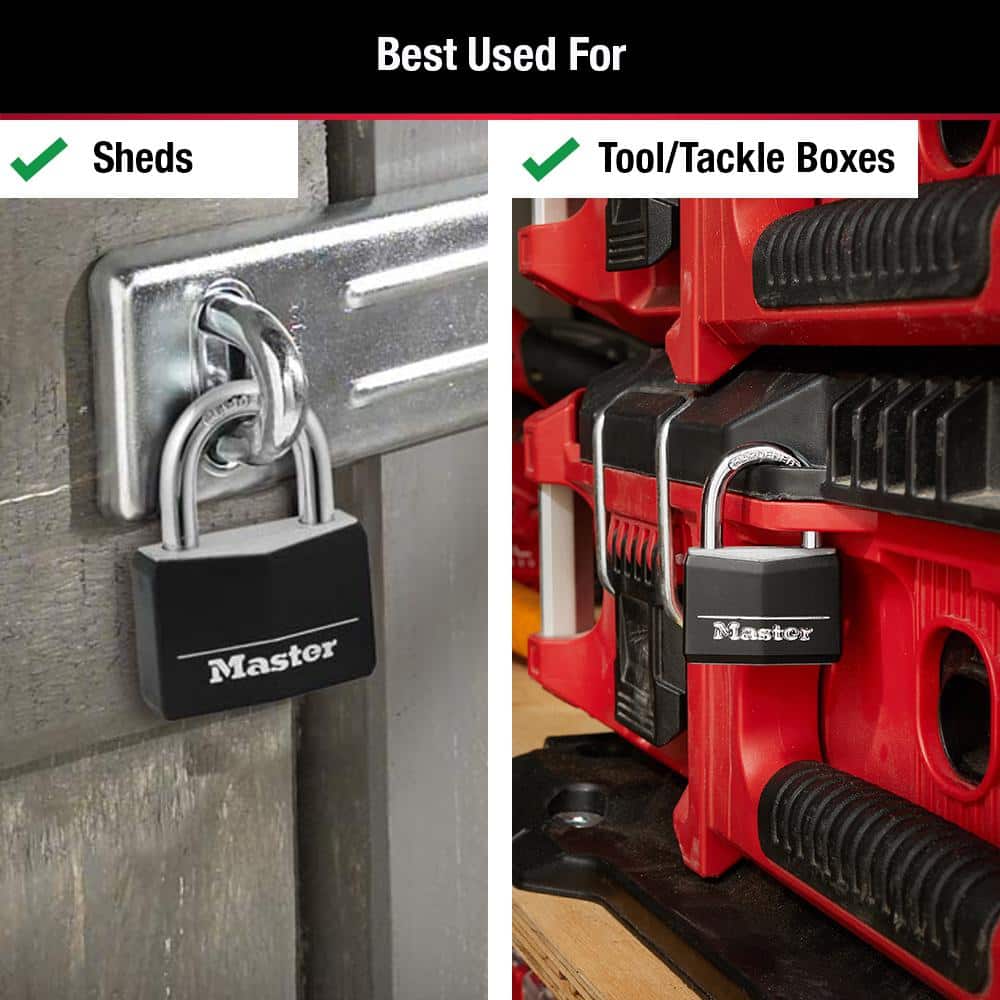 Master Lock Lock with Key, 1-9/16 in. Wide, 1-1/2 in. Shackle, 2 Pack (3)