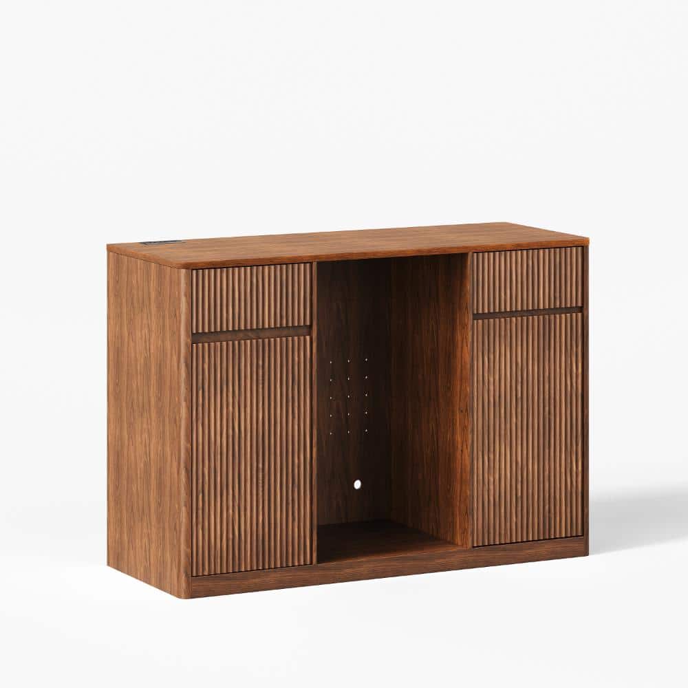 COWLOWN 53.2 in. W x 20.9 in. D x 38.6 in. H Walnut Brown Linen Cabinet with Charging Hub & Wine Glass Rack (1)