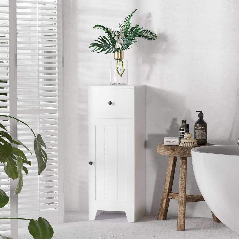 YSQCAR 12.5 in. W x 11.75 in. D x 35 in. H Freestanding White Linen Cabinet with Drawer and Shelves (2)