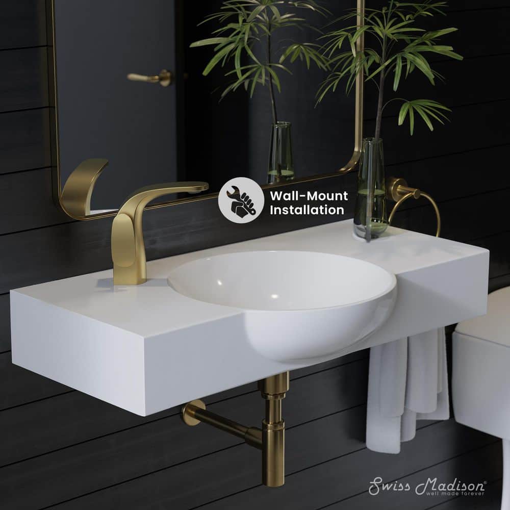 Swiss Madison Chateau 30" Wall-Mounted Sink Center Basin with Left Side Faucet Mount in Glossy White (2)
