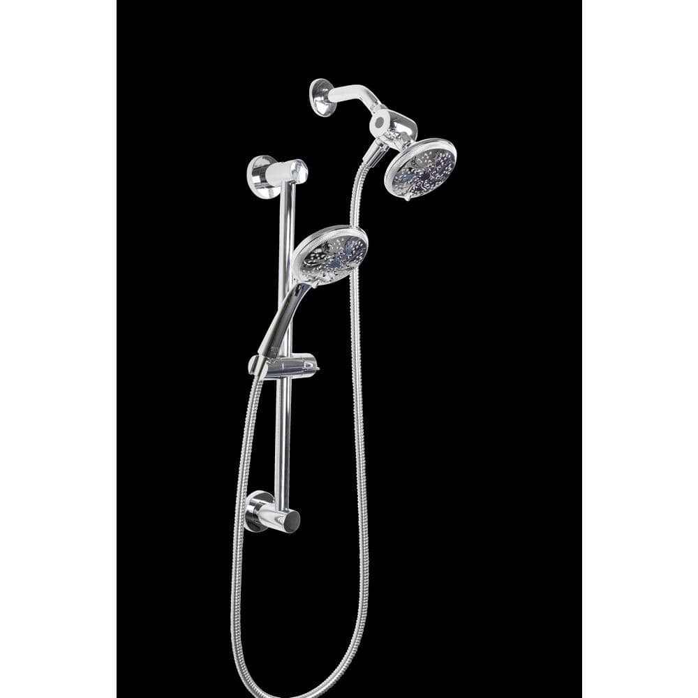 Glacier Bay Wall Bar 6 -Spray Patterns with 1.8 GPM 4.5 in. Wall Mount Dual Shower Heads with Nail Glue Installation in Chome (4)